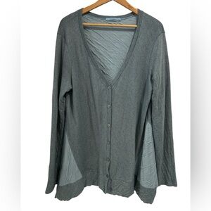 Cut Loose Lagenlook Cotton Blend Color Block Striped Button Up Cardigan Sweater